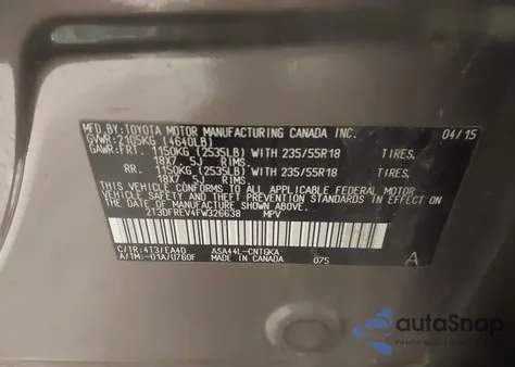 2015 Toyota Rav4 Limited из США, поврежденный, VIN 2T3DFREV4FW326638